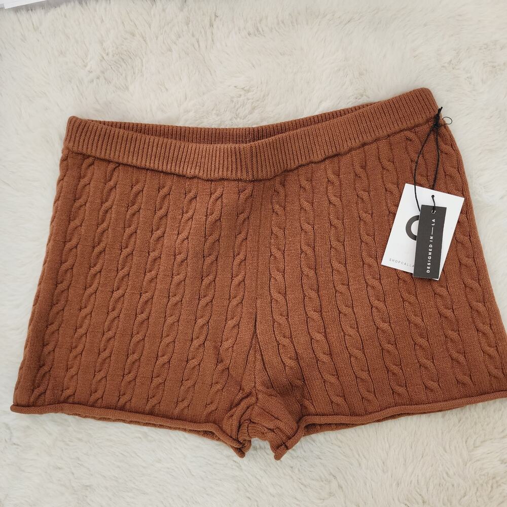 NWT Callahan Revolve Winona Cable Knit Sweater Shorts Root Beer Brown L - Picture 8 of 9